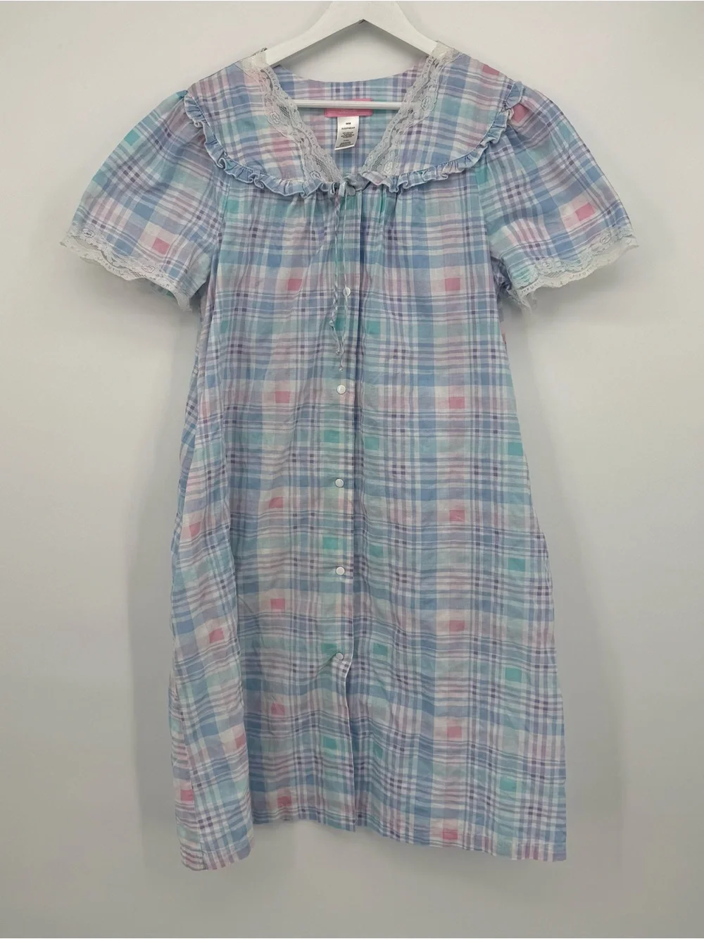 Vintage Flawed Nightgown Bundle Lot of 3 Pink Plaid Size Medium & Large Repair - Picture 8 of 16